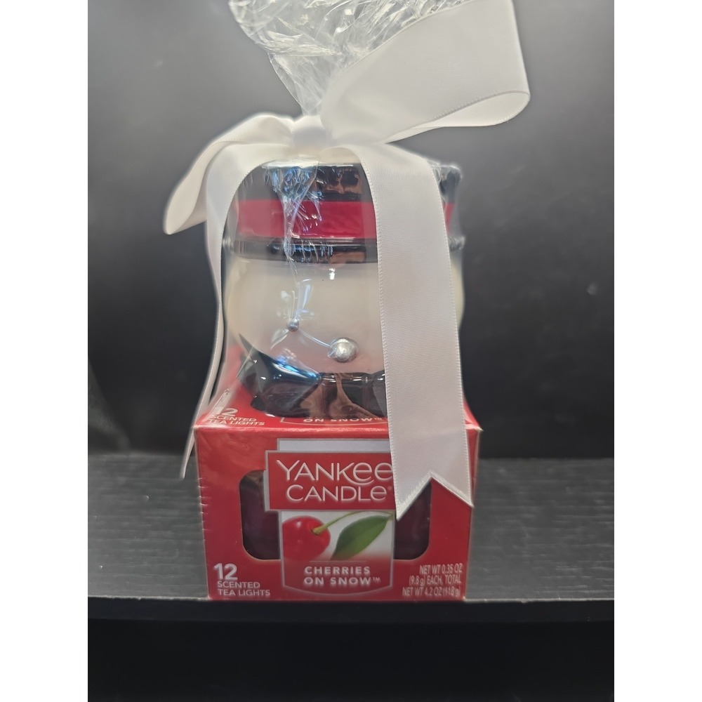 Yankee Candle Cherries On Snowman Tea Light Holder Set New Twelve Candles